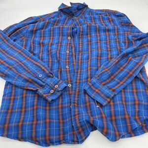 Marmot Flannel Button Shirt Mens Medium Long Sleeve Blue Brown Plaid